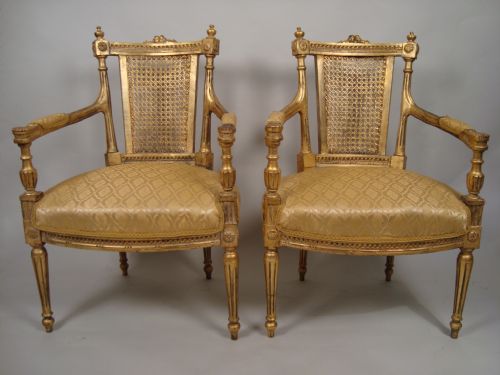 a pair of louis xvi style giltwood fauteuils circa 1860 - CATEGORY: ANTIQUE CHAIRS - DATED VICTORIAN