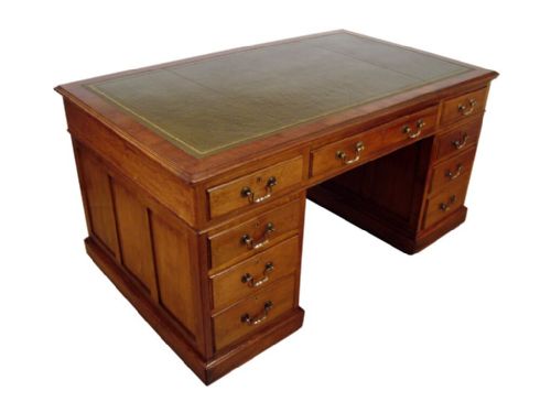 A MAGNIFICENT LARGE EDWARDIAN WALNUT PEDESTAL DESK - ADDITIONAL PHOTO 1