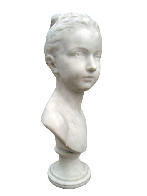 A VERY IMPRESSIVE WHITE MARBLE BUST OF A YOUNG GIRL - ADDITIONAL PHOTO 2