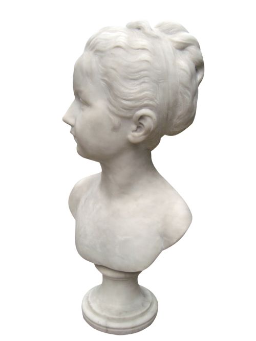 A VERY IMPRESSIVE WHITE MARBLE BUST OF A YOUNG GIRL - ADDITIONAL PHOTO 3
