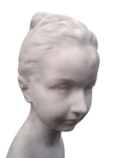 A VERY IMPRESSIVE WHITE MARBLE BUST OF A YOUNG GIRL - ADDITIONAL PHOTO 4