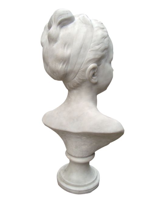 A VERY IMPRESSIVE WHITE MARBLE BUST OF A YOUNG GIRL - ADDITIONAL PHOTO 5