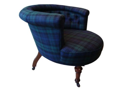 A DELIGHTFUL VICTORIAN TUBNURSERY CHAIR WITH NEW UPHOLSTERY - ADDITIONAL PHOTO 1