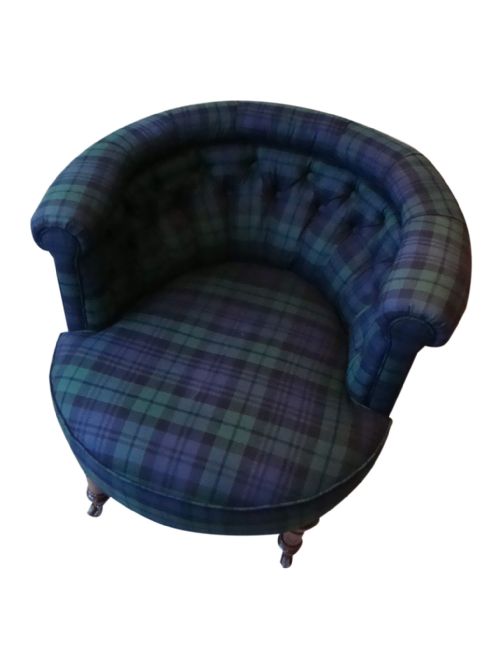 A DELIGHTFUL VICTORIAN TUBNURSERY CHAIR WITH NEW UPHOLSTERY - ADDITIONAL PHOTO 2
