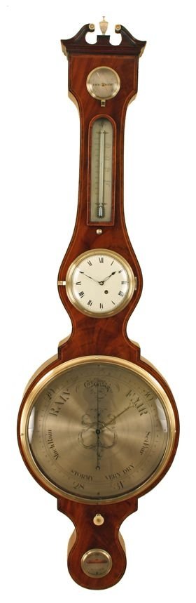 Mahogany Antique Wheel Barometer by L. Stampa - No 25 Kirby St, Hatton Garden, London