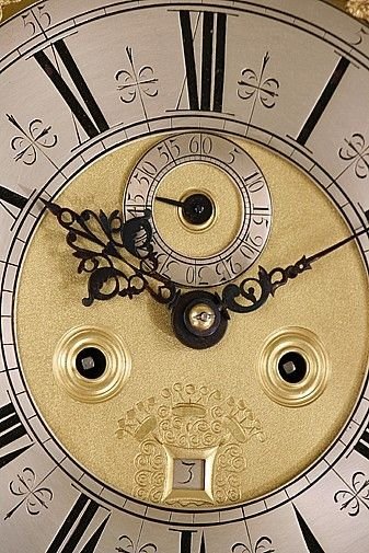 fig 1. Antique Clock - Marquetry grandfather clock by Thomas Bridge of London