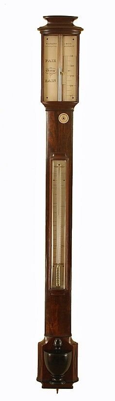 Antique Bow Fronted Stick Barometer by Watkins & Hill of 5 Charring Cross, London