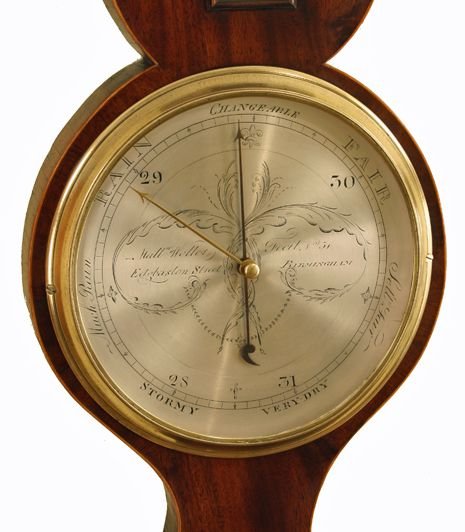 fig 1. Rare Mahogany Wheel Barometer by Woller