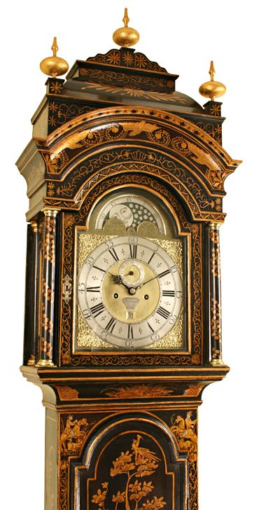 fig 1. Lacquered / Chinoiserie Longcase Clock by Estwick of London