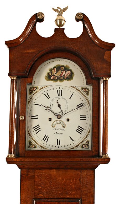 fig 1. Oak longcase clock by Oram of Bruton