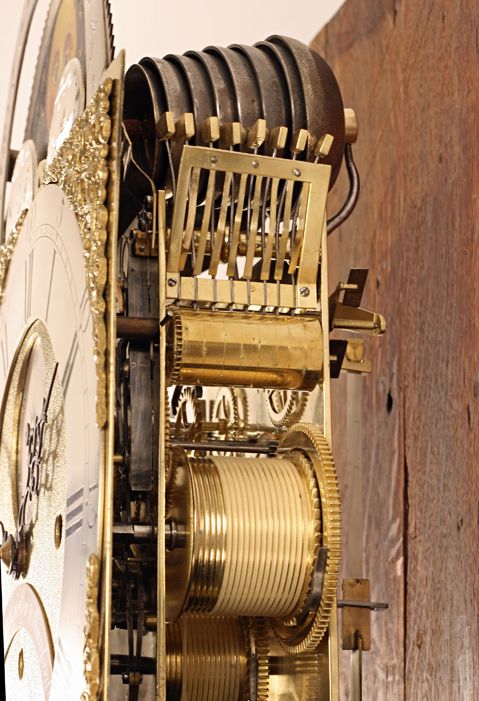 fig 2. Rare Antique Longcase Clock with Moonphase & Quarter striking movement by Barber of Stratford, London