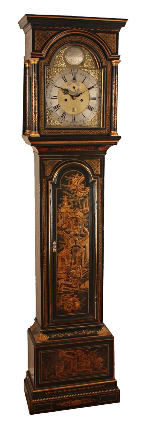 Small Green Lacquered/chinoiserie Longcase Cloc,k by Shuckforth of Diss