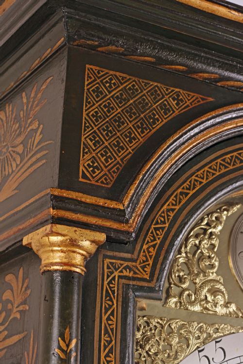 fig 2. Small green Lacquered/Chinoiserie longcase cloc,k by Shuckforth of Diss