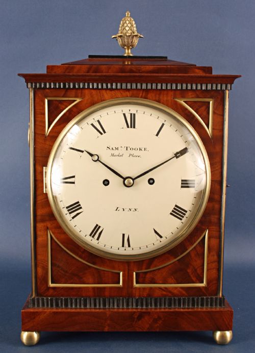 Mahogany Chamfer Top Bracket Clock by Tooke of Lynn