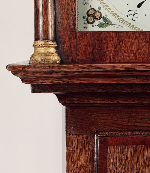 fig 1. Small oak longcase clock by Hancock of Yeovil