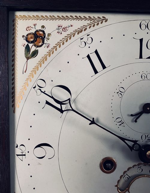 fig 2. Small oak longcase clock by Hancock of Yeovil