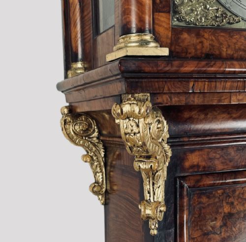 fig 2. Rare Burr walnut longcase clock with Tompion influence.