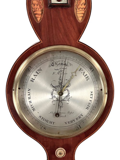 MAHOGANY WHEEL BAROMETER BY MOLTON OF NORWICH - ADDITIONAL PHOTO 1