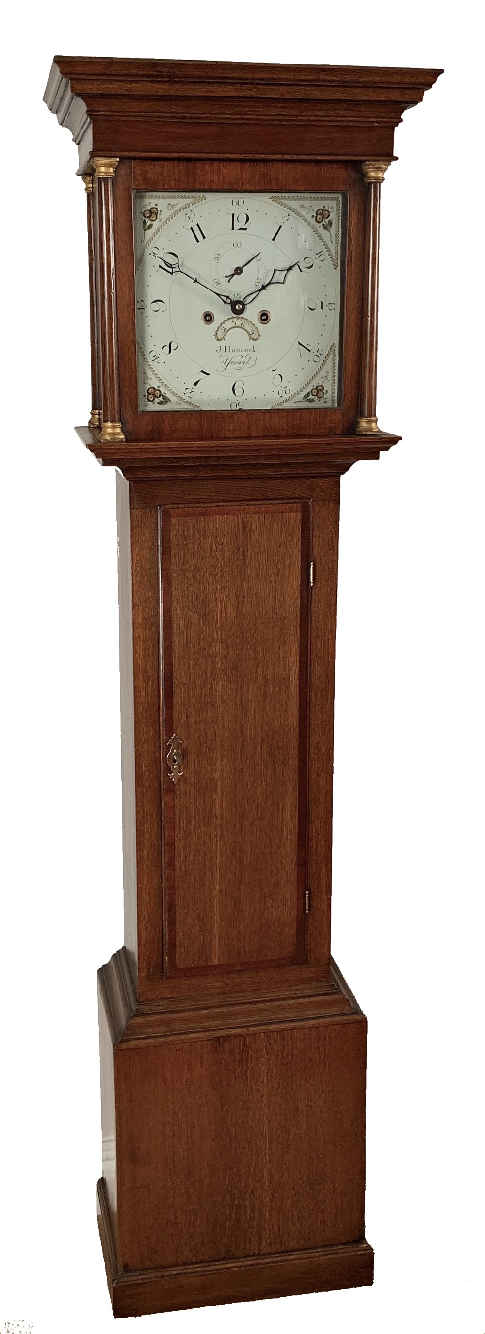 Small oak longcase clock by Hancock of Yeovil