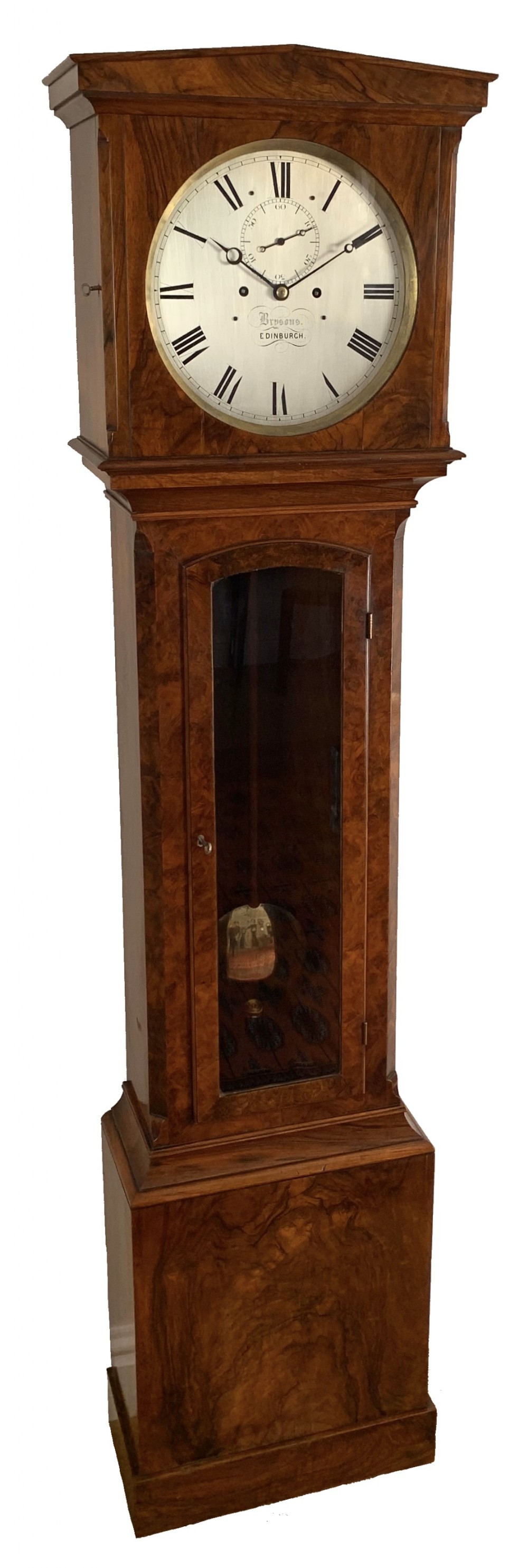 Rare burr walnut Regulator longcase clock by Brysons of Edinburgh