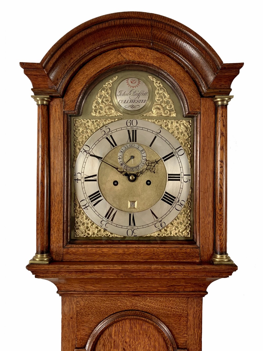 Oak longcase clock by Buffett of Colchester View VI
