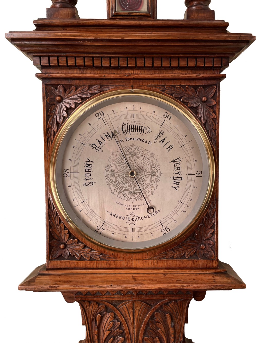 Large oak wall barometer by Somalvico of London View II