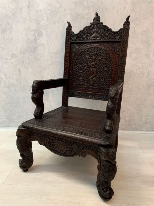 19TH PROFUSELY CARVED INDIAN MOGHUL ARMCHAIR - ADDITIONAL PHOTO 1