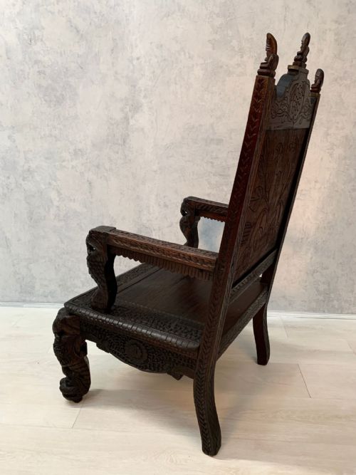 19TH PROFUSELY CARVED INDIAN MOGHUL ARMCHAIR - ADDITIONAL PHOTO 2