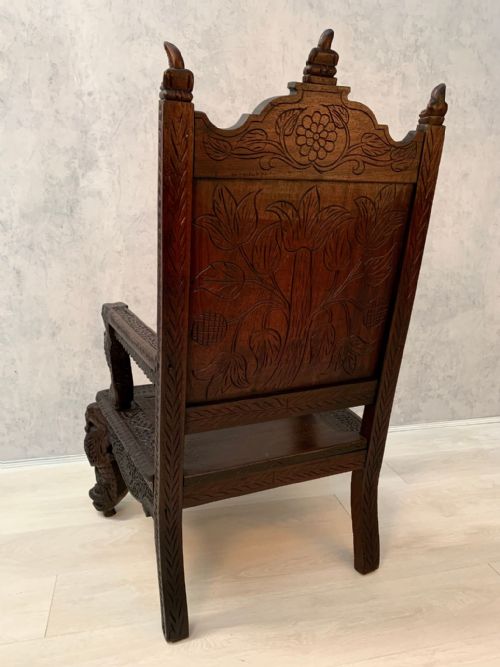 19TH PROFUSELY CARVED INDIAN MOGHUL ARMCHAIR - ADDITIONAL PHOTO 4