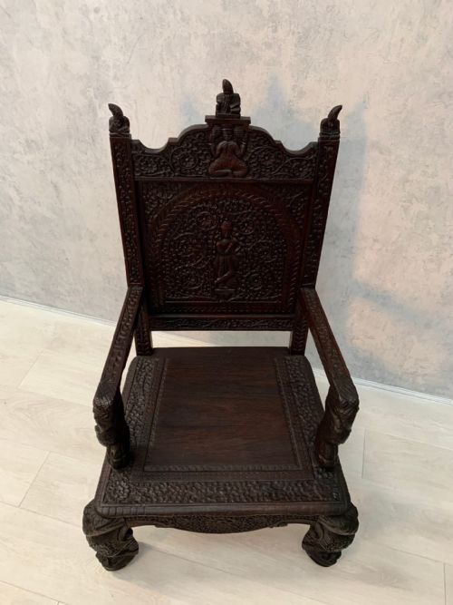 19TH PROFUSELY CARVED INDIAN MOGHUL ARMCHAIR - ADDITIONAL PHOTO 6