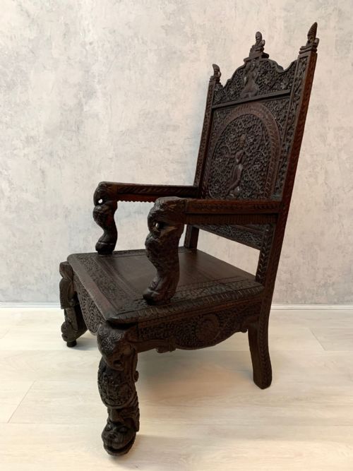 19TH PROFUSELY CARVED INDIAN MOGHUL ARMCHAIR - ADDITIONAL PHOTO 7
