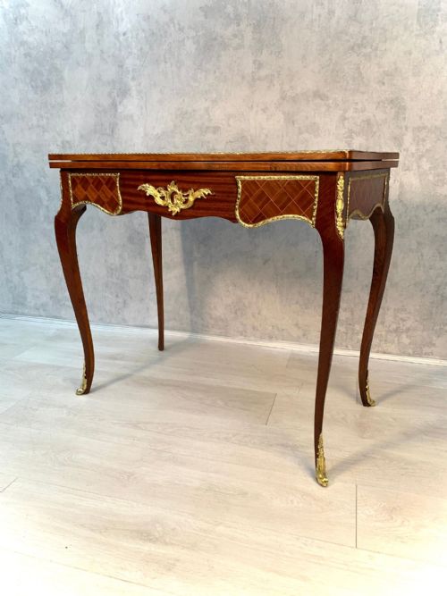 antique french louis xv style kingwood table parquetry inlay - CATEGORY: ANTIQUE TABLES - DATED 1920