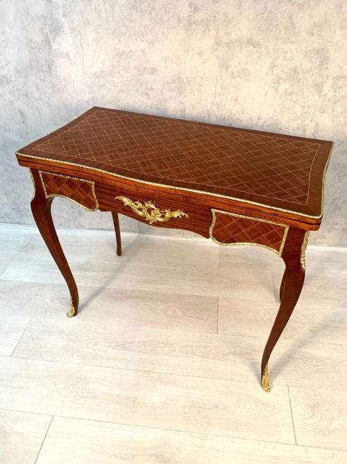 ANTIQUE FRENCH LOUIS XV STYLE KINGWOOD TABLE PARQUETRY INLAY - ADDITIONAL PHOTO 1