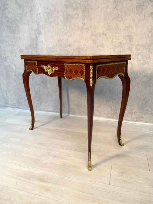 ANTIQUE FRENCH LOUIS XV STYLE KINGWOOD TABLE PARQUETRY INLAY - ADDITIONAL PHOTO 2