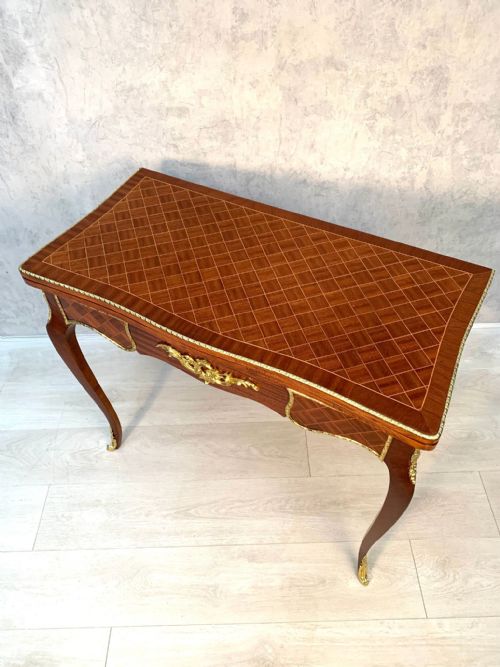 ANTIQUE FRENCH LOUIS XV STYLE KINGWOOD TABLE PARQUETRY INLAY - ADDITIONAL PHOTO 3