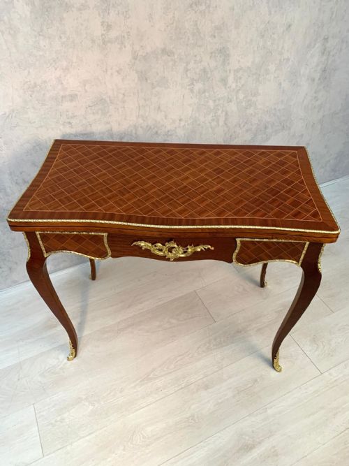 ANTIQUE FRENCH LOUIS XV STYLE KINGWOOD TABLE PARQUETRY INLAY - ADDITIONAL PHOTO 4