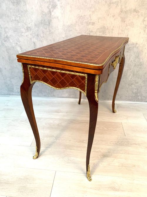 ANTIQUE FRENCH LOUIS XV STYLE KINGWOOD TABLE PARQUETRY INLAY - ADDITIONAL PHOTO 10