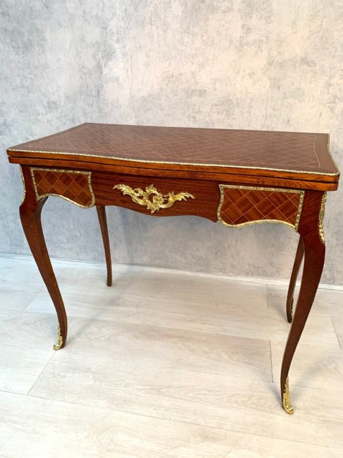 ANTIQUE FRENCH LOUIS XV STYLE KINGWOOD TABLE PARQUETRY INLAY - ADDITIONAL PHOTO 12