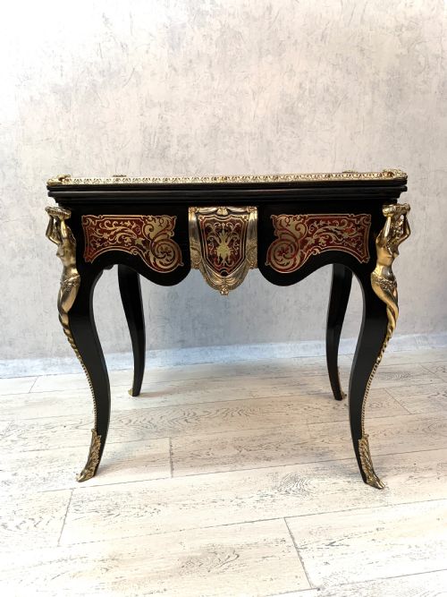 ATTRACTIVE ANTIQUE 19TH FRENCH BOULLE FOLD OVER CARD TABLE - ADDITIONAL PHOTO 3