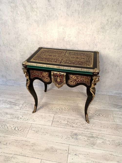 ATTRACTIVE ANTIQUE 19TH FRENCH BOULLE FOLD OVER CARD TABLE - ADDITIONAL PHOTO 5