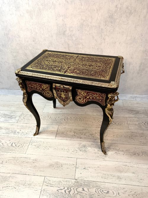 ATTRACTIVE ANTIQUE 19TH FRENCH BOULLE FOLD OVER CARD TABLE - ADDITIONAL PHOTO 6