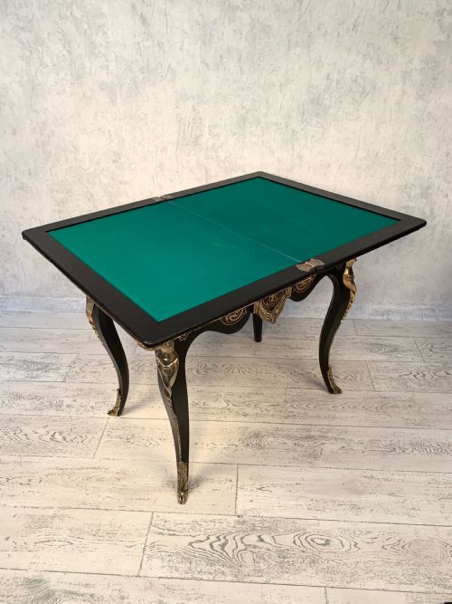 ATTRACTIVE ANTIQUE 19TH FRENCH BOULLE FOLD OVER CARD TABLE - ADDITIONAL PHOTO 7