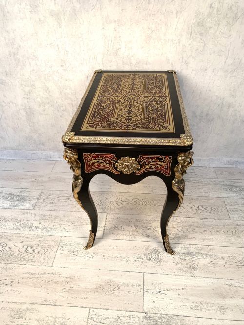 ATTRACTIVE ANTIQUE 19TH FRENCH BOULLE FOLD OVER CARD TABLE - ADDITIONAL PHOTO 8