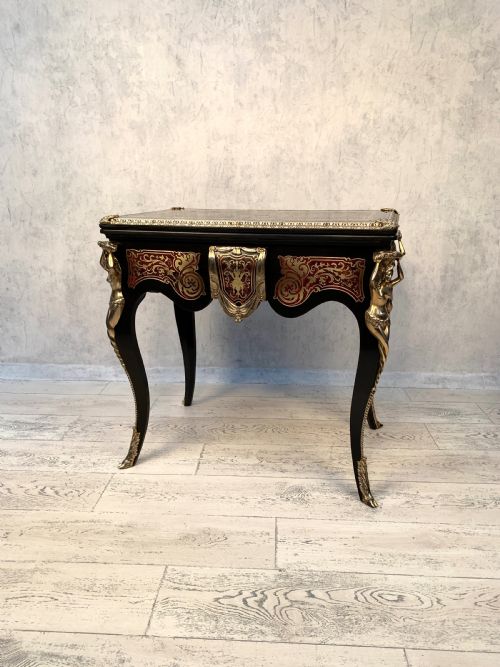 ATTRACTIVE ANTIQUE 19TH FRENCH BOULLE FOLD OVER CARD TABLE - ADDITIONAL PHOTO 9