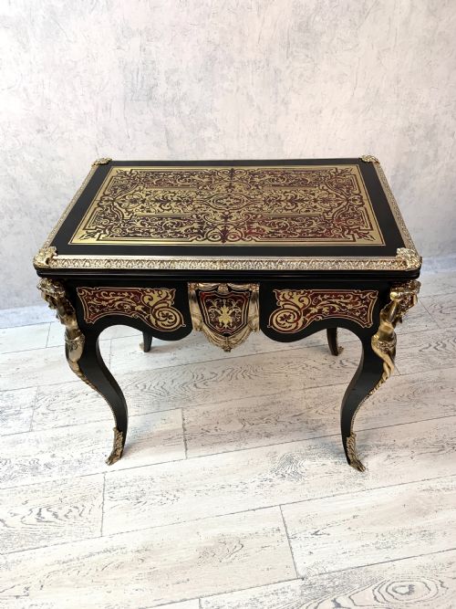 ATTRACTIVE ANTIQUE 19TH FRENCH BOULLE FOLD OVER CARD TABLE - ADDITIONAL PHOTO 2