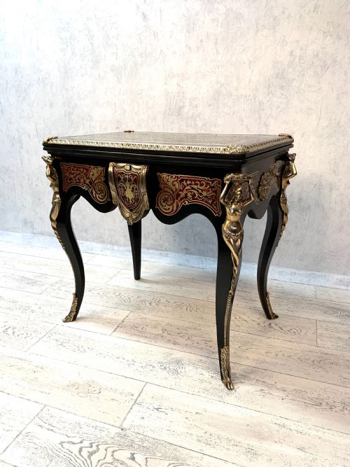 ATTRACTIVE ANTIQUE 19TH FRENCH BOULLE FOLD OVER CARD TABLE - ADDITIONAL PHOTO 1