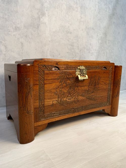Carved Oriental Camphor Wood Trunk/chest