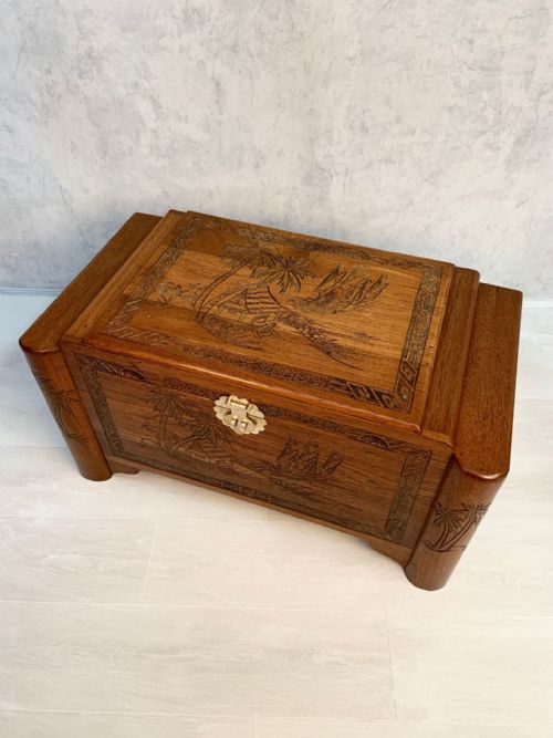 fig 1. Carved Oriental Camphor Wood Trunk/Chest 