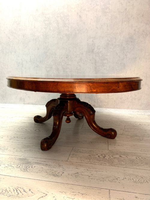 victorian burr walnut oval coffee table - CATEGORY: ANTIQUE TABLES - DATED VICTORIAN