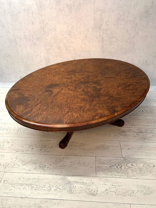 VICTORIAN BURR WALNUT OVAL COFFEE TABLE - ADDITIONAL PHOTO 1